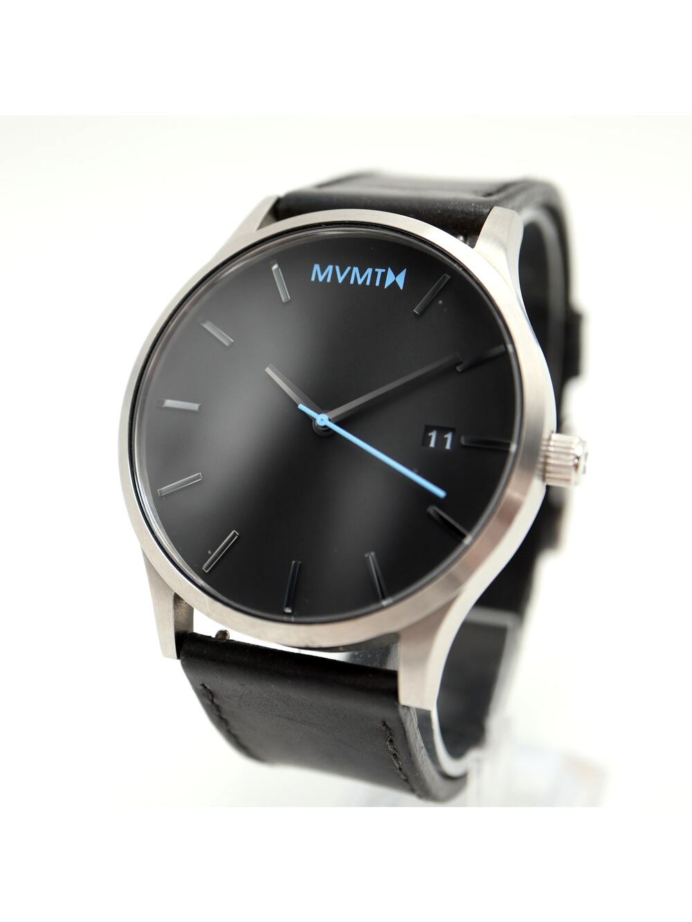 MVMT Classic Mens Dress Watch 45mm Date Dial Black Leather w New Battery